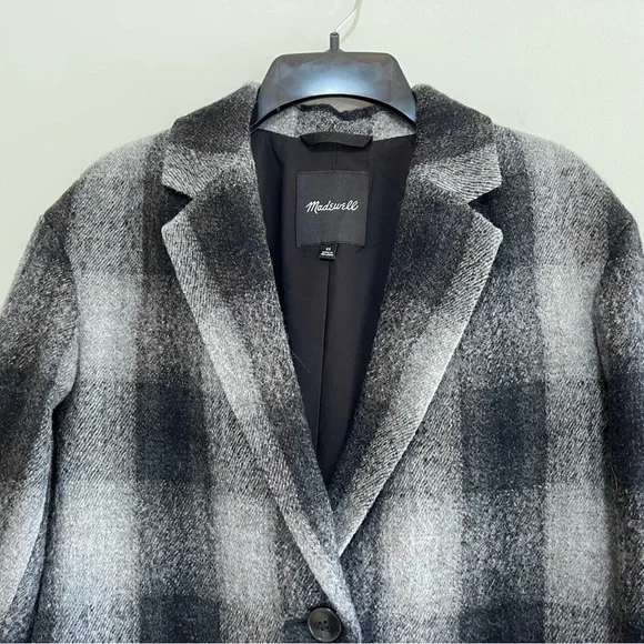 Madewell The Oversized Dorset Blazer Buffalo Check Boiled Wool, Grey/Black, XS - Picture 6 of 13